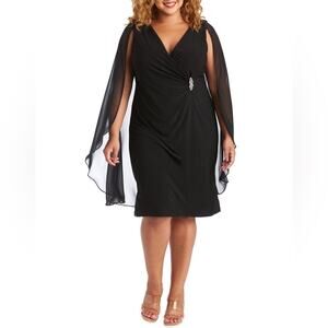 R&M Richards Chiffon Duster Cape Dress - Plus Size Black Women’s Sz 20W